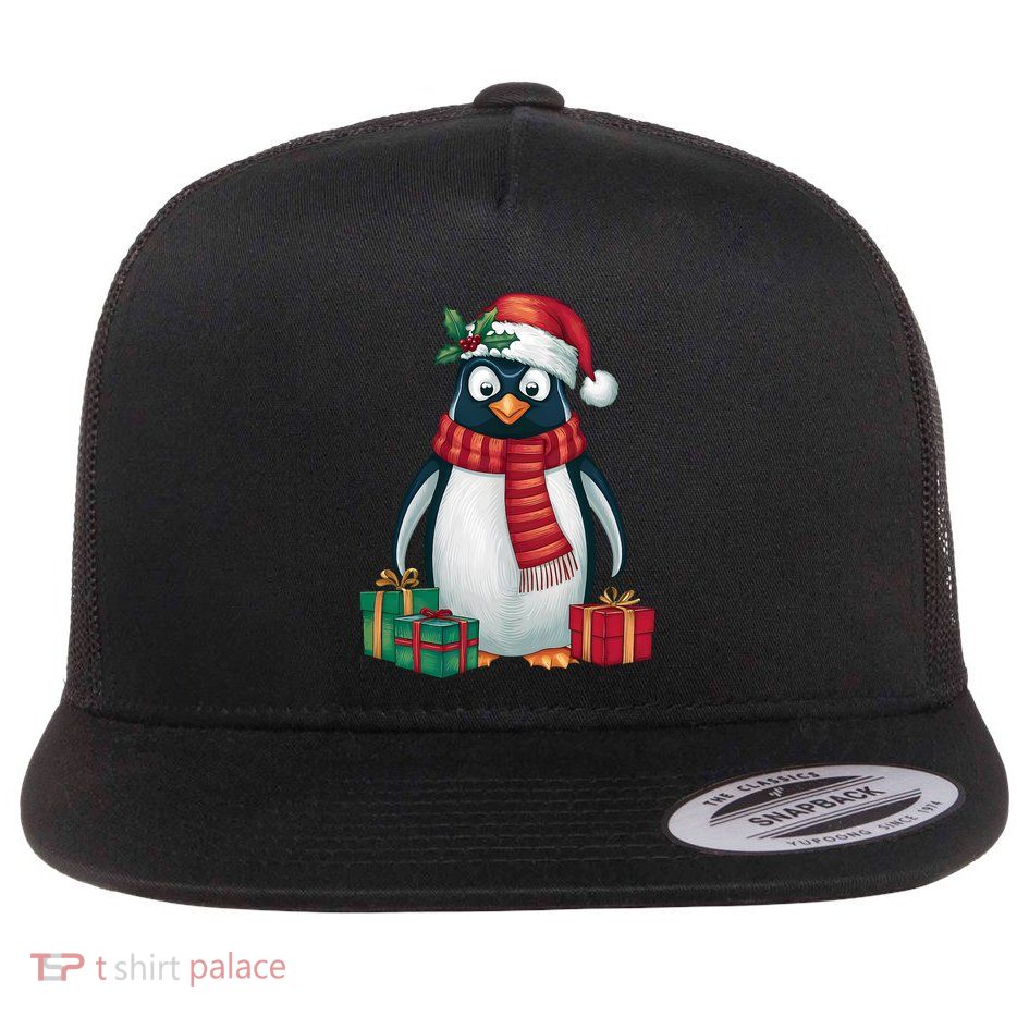 Penguin Lover Xmas Holiday Santa Emperor Penguin Christmas Flatbill Hat