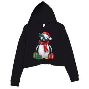 Penguin Lover Xmas Holiday Santa Emperor Penguin Christmas Crop Fleece Hoodie