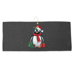 Penguin Lover Xmas Holiday Santa Emperor Penguin Christmas Large Microfiber Waffle Golf Towel