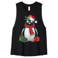 Penguin Lover Xmas Holiday Santa Emperor Penguin Christmas Women's Racerback Cropped Tank