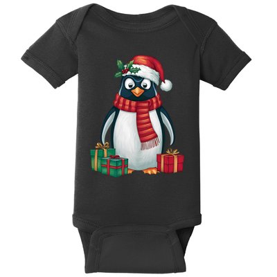 Penguin Lover Xmas Holiday Santa Emperor Penguin Christmas Baby Bodysuit