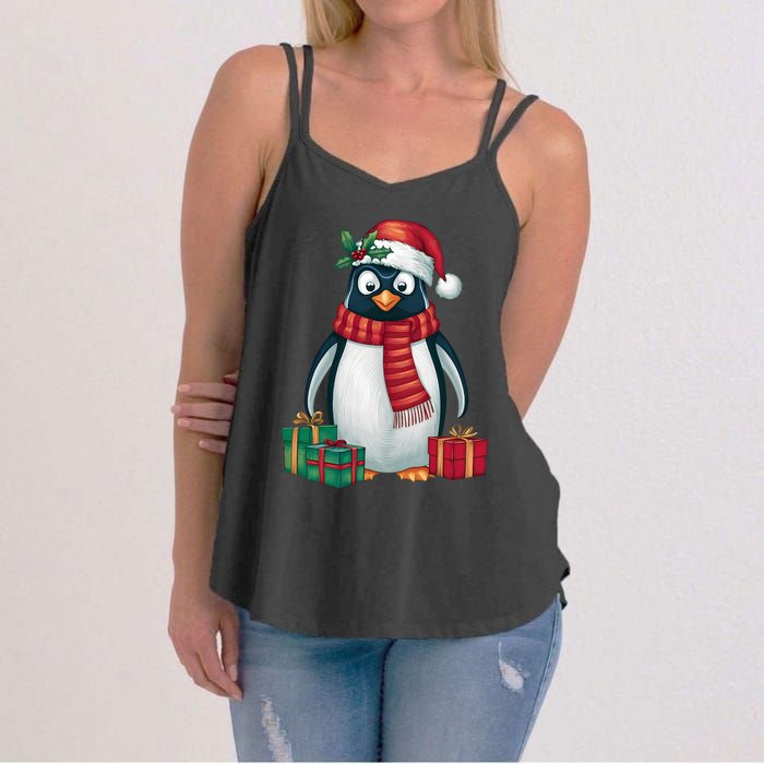 Penguin Lover Xmas Holiday Santa Emperor Penguin Christmas Women's Strappy Tank