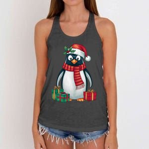 Penguin Lover Xmas Holiday Santa Emperor Penguin Christmas Women's Knotted Racerback Tank