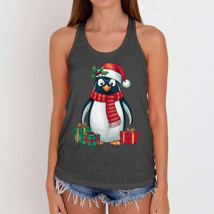 Penguin Lover Xmas Holiday Santa Emperor Penguin Christmas Women's Knotted Racerback Tank