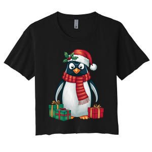 Penguin Lover Xmas Holiday Santa Emperor Penguin Christmas Women's Crop Top Tee