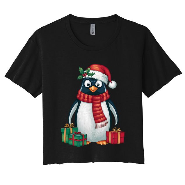 Penguin Lover Xmas Holiday Santa Emperor Penguin Christmas Crop Top