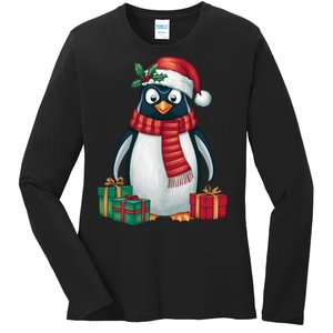 Penguin Lover Xmas Holiday Santa Emperor Penguin Christmas Ladies Long Sleeve Shirt