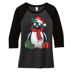 Penguin Lover Xmas Holiday Santa Emperor Penguin Christmas Women's Tri-Blend 3/4-Sleeve Raglan Shirt