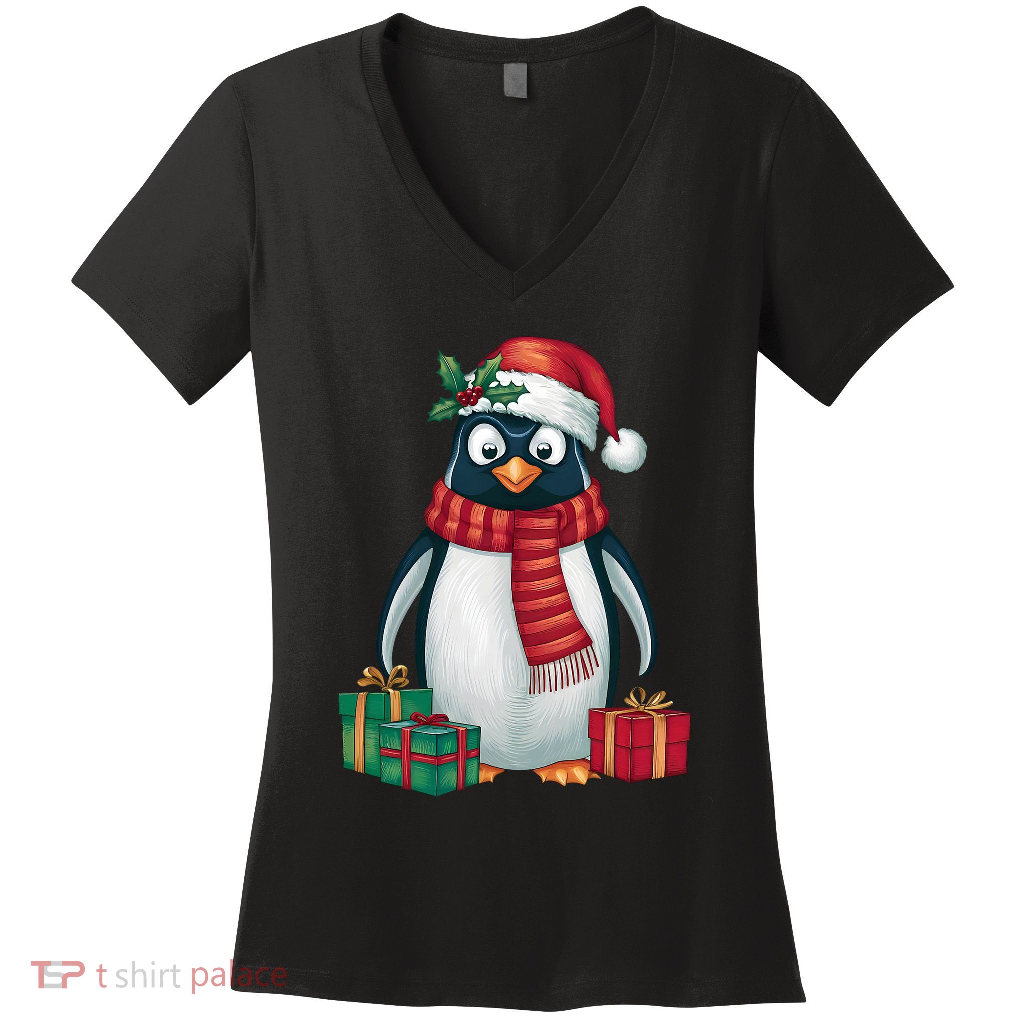 Penguin Lover Xmas Holiday Santa Emperor Penguin Christmas Women's V-Neck T-Shirt
