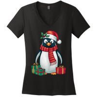 Penguin Lover Xmas Holiday Santa Emperor Penguin Christmas Women's V-Neck T-Shirt