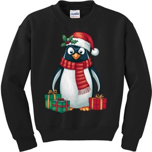 Penguin Lover Xmas Holiday Santa Emperor Penguin Christmas Kids Sweatshirt