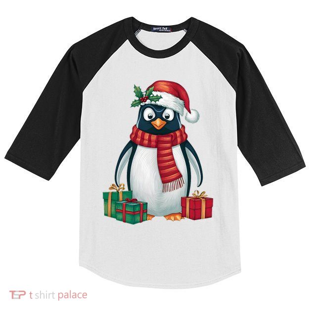 Penguin Lover Xmas Holiday Santa Emperor Penguin Christmas Kids Colorblock Raglan Jersey