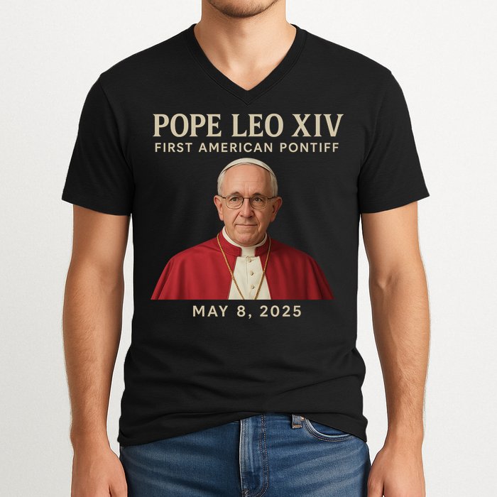 Pope Leo XIV First American Pontiff May 8th 2025 V-Neck T-Shirt