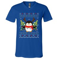 Penguin Lover Xmas Ugly Santa Penguin Christmas Gift V-Neck T-Shirt