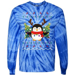 Penguin Lover Xmas Ugly Santa Penguin Christmas Gift Tie-Dye Long Sleeve Shirt