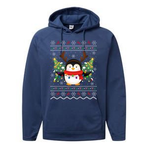 Penguin Lover Xmas Ugly Santa Penguin Christmas Gift Performance Fleece Hoodie