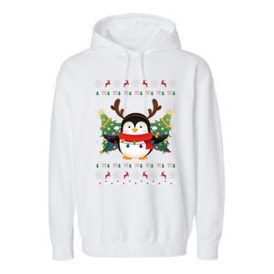 Penguin Lover Xmas Ugly Santa Penguin Christmas Gift Garment-Dyed Fleece Hoodie