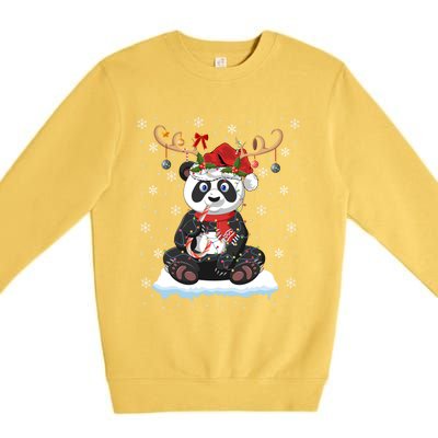 Panda Lover Xmas Gift Santa Hat Reindeer Panda Christmas Cool Gift Premium Crewneck Sweatshirt