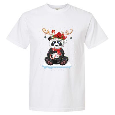 Panda Lover Xmas Gift Santa Hat Reindeer Panda Christmas Cool Gift Garment-Dyed Heavyweight T-Shirt