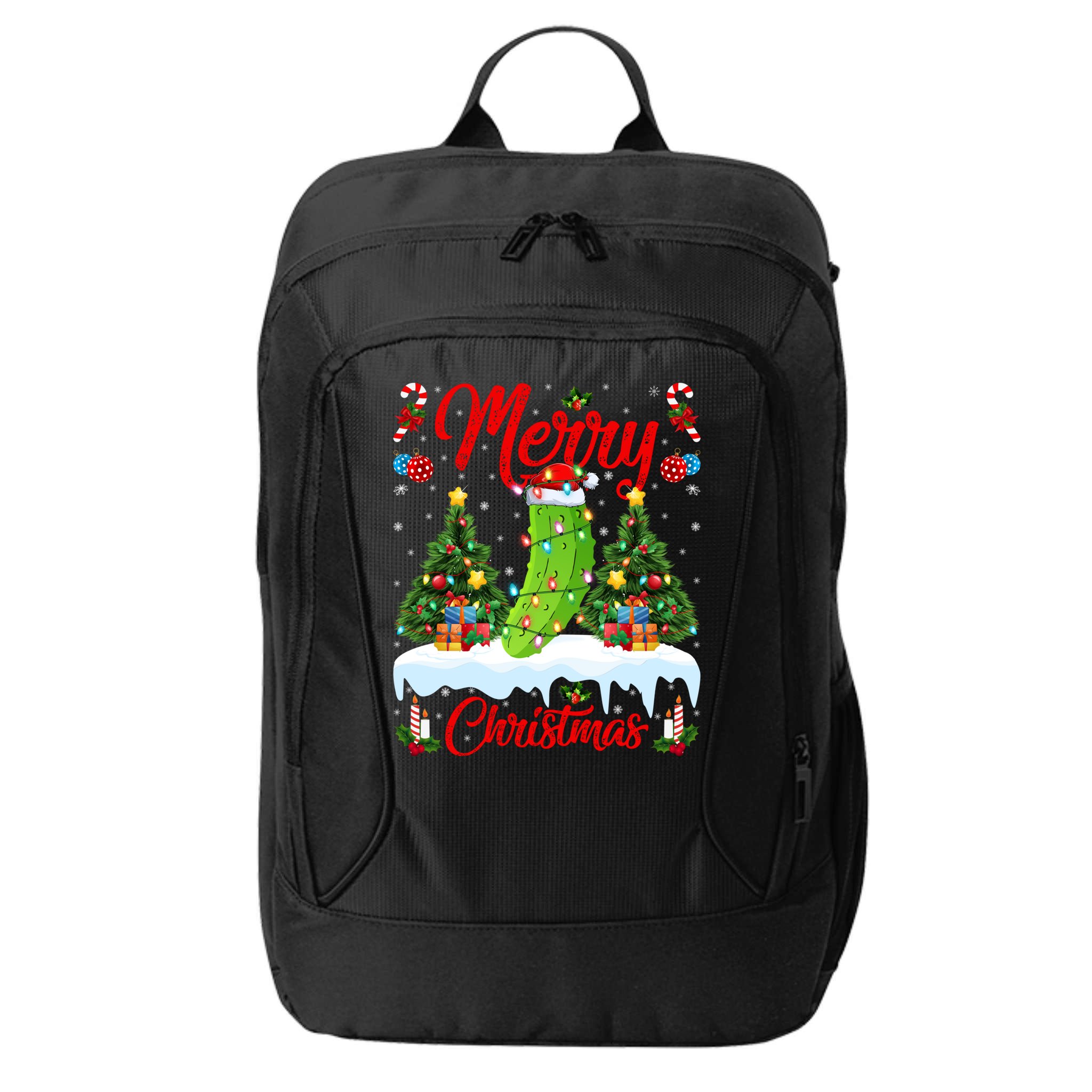 Pickle Lover Xmas Lighting Santa Hat Pickle Christmas Cool Gift City Backpack