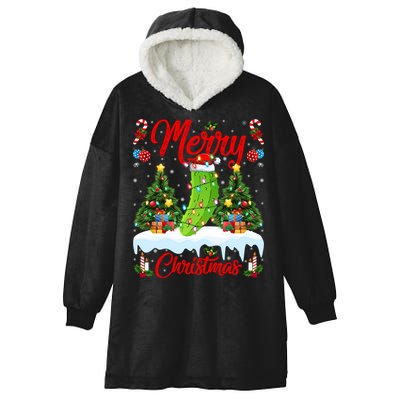Pickle Lover Xmas Lighting Santa Hat Pickle Christmas Cool Gift Hooded Wearable Blanket