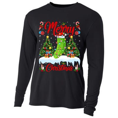 Pickle Lover Xmas Lighting Santa Hat Pickle Christmas Cool Gift Cooling Performance Long Sleeve Crew