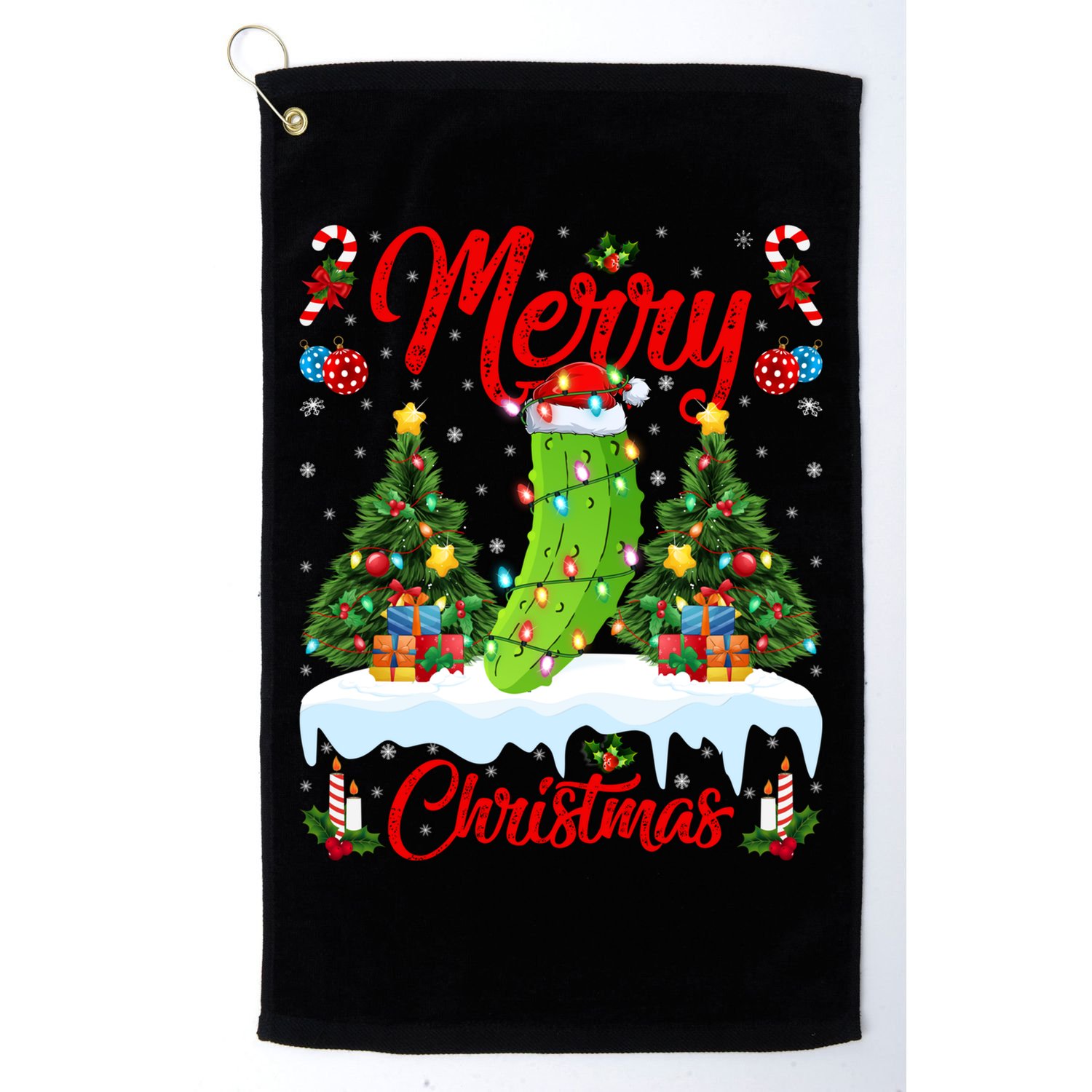 Pickle Lover Xmas Lighting Santa Hat Pickle Christmas Cool Gift Golf Towel