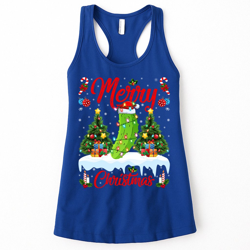 Pickle Lover Xmas Lighting Santa Hat Pickle Christmas Cool Gift Womens Tank Top