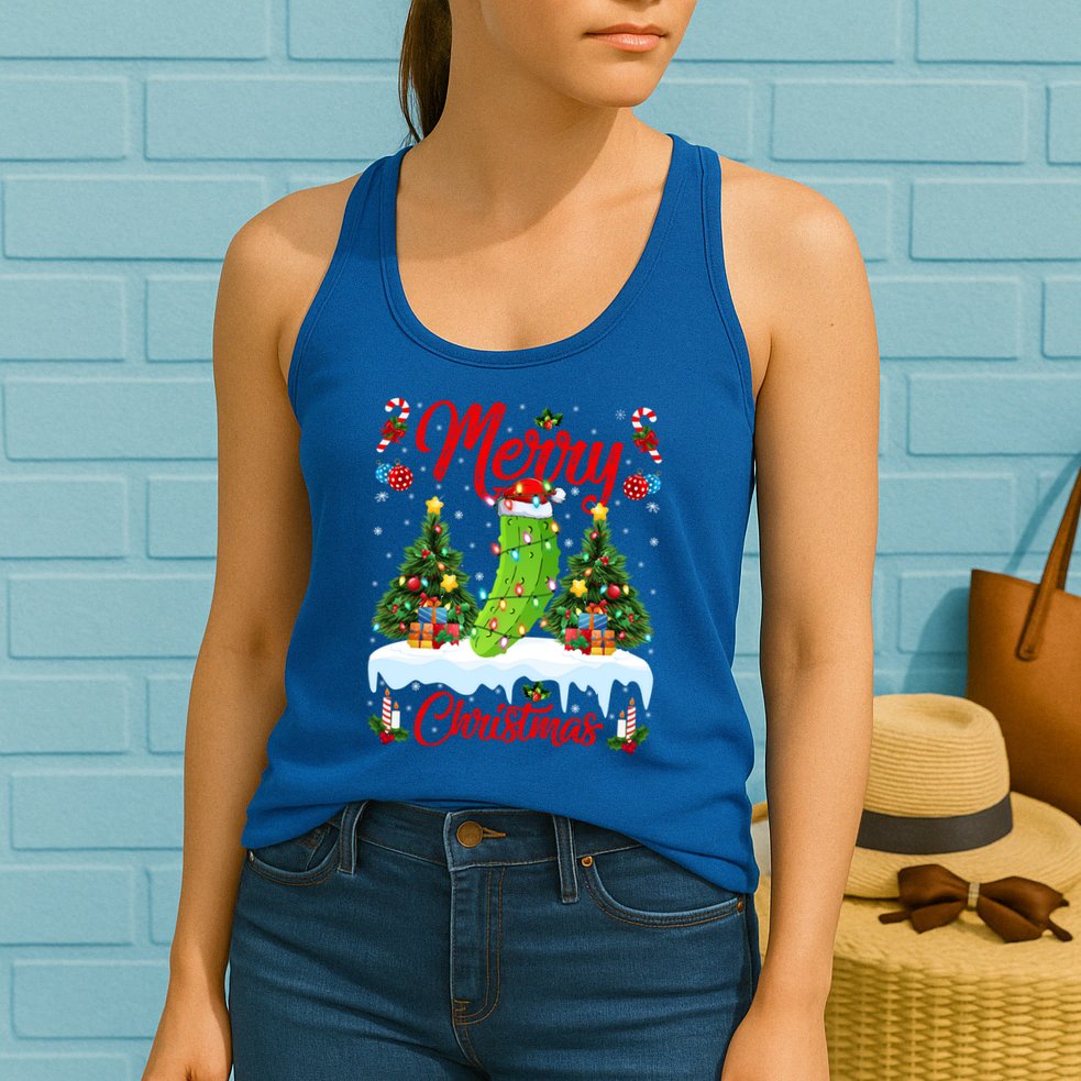 Pickle Lover Xmas Lighting Santa Hat Pickle Christmas Cool Gift Womens Tank Top
