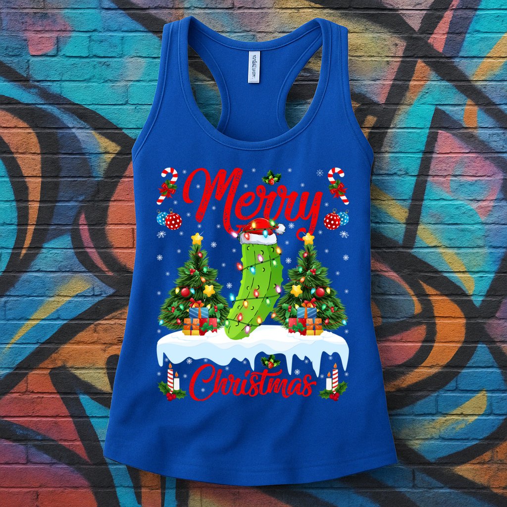 Pickle Lover Xmas Lighting Santa Hat Pickle Christmas Cool Gift Womens Tank Top