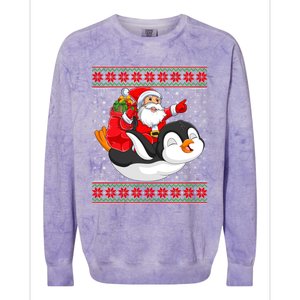 Penguin Lover Xmas Ugly Santa Riding Penguin Christmas Gift Colorblast Crewneck Sweatshirt