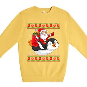 Penguin Lover Xmas Ugly Santa Riding Penguin Christmas Gift Premium Crewneck Sweatshirt