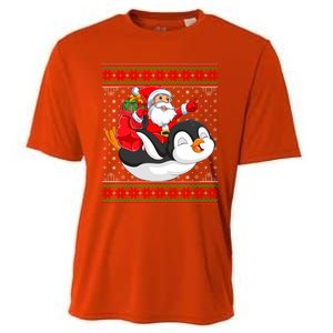 Penguin Lover Xmas Ugly Santa Riding Penguin Christmas Gift Cooling Performance Crew T-Shirt