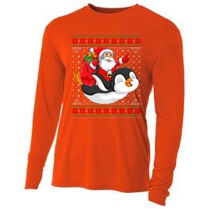 Penguin Lover Xmas Ugly Santa Riding Penguin Christmas Gift Cooling Performance Long Sleeve Crew