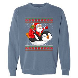 Penguin Lover Xmas Ugly Santa Riding Penguin Christmas Gift Garment-Dyed Sweatshirt