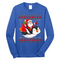 Penguin Lover Xmas Ugly Santa Riding Penguin Christmas Gift Long Sleeve Shirt