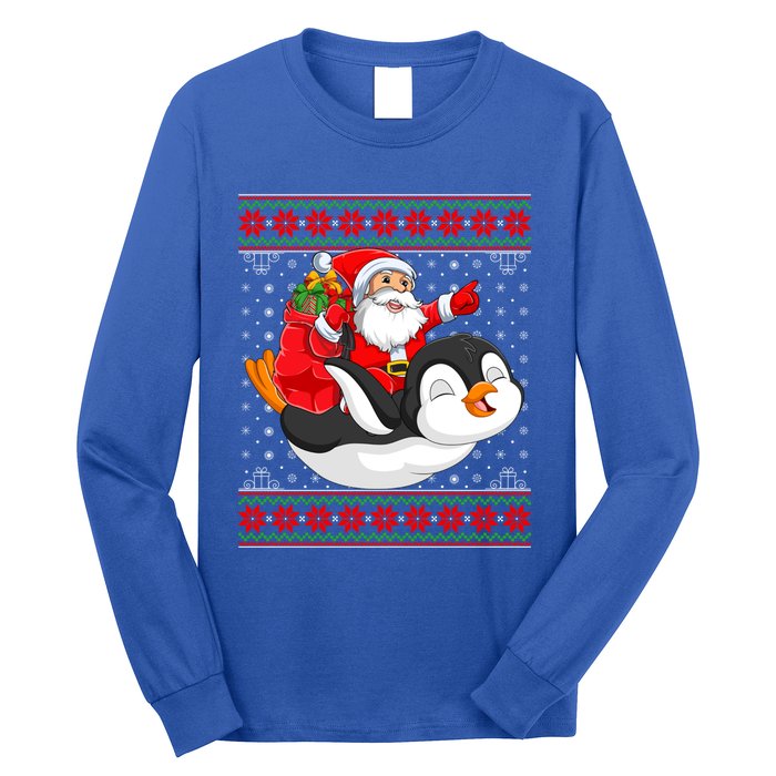 Penguin Lover Xmas Ugly Santa Riding Penguin Christmas Gift Long Sleeve Shirt