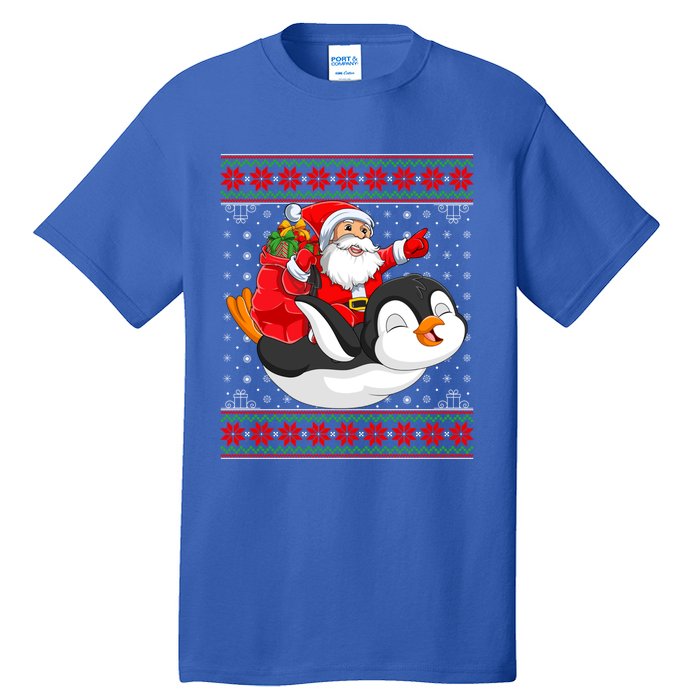 Penguin Lover Xmas Ugly Santa Riding Penguin Christmas Gift Tall T-Shirt