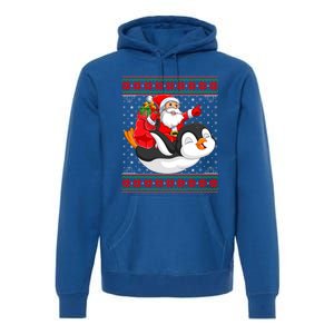 Penguin Lover Xmas Ugly Santa Riding Penguin Christmas Gift Premium Hoodie