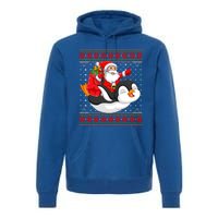 Penguin Lover Xmas Ugly Santa Riding Penguin Christmas Gift Premium Hoodie