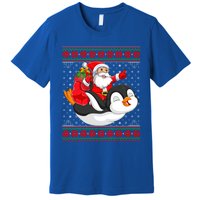 Penguin Lover Xmas Ugly Santa Riding Penguin Christmas Gift Premium T-Shirt