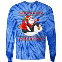 Penguin Lover Xmas Ugly Santa Riding Penguin Christmas Gift Tie-Dye Long Sleeve Shirt