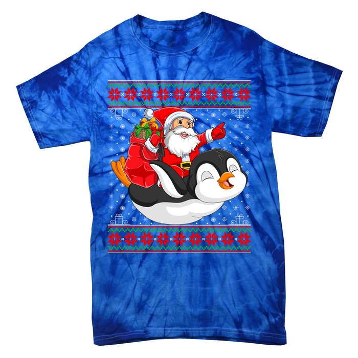 Penguin Lover Xmas Ugly Santa Riding Penguin Christmas Gift Tie-Dye T-Shirt