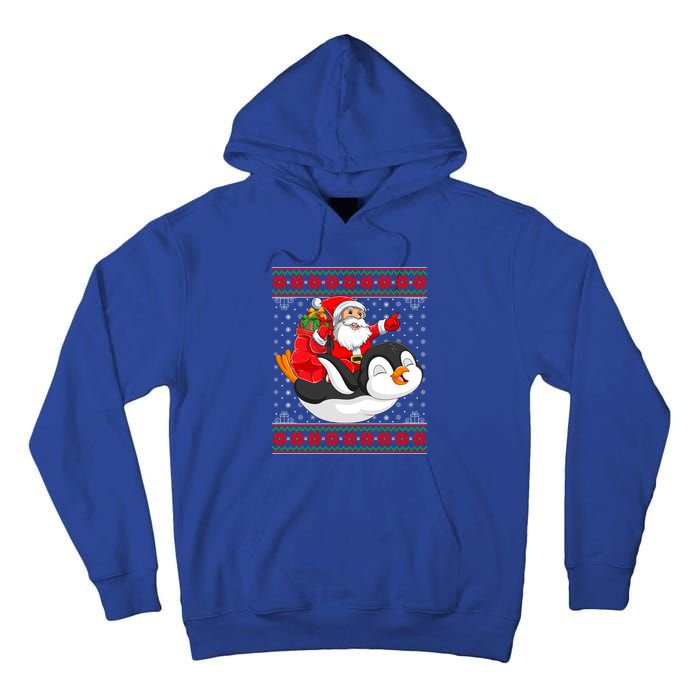 Penguin Lover Xmas Ugly Santa Riding Penguin Christmas Gift Tall Hoodie