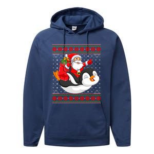 Penguin Lover Xmas Ugly Santa Riding Penguin Christmas Gift Performance Fleece Hoodie