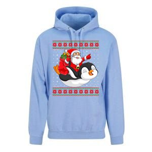 Penguin Lover Xmas Ugly Santa Riding Penguin Christmas Gift Unisex Surf Hoodie