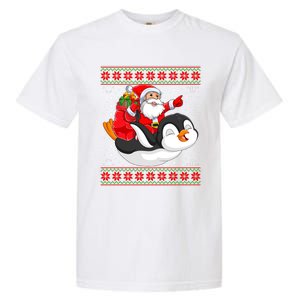 Penguin Lover Xmas Ugly Santa Riding Penguin Christmas Gift Garment-Dyed Heavyweight T-Shirt