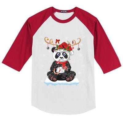 Panda Lover Xmas Lighting Reindeer Santa Hat Panda Christmas Gift Kids Colorblock Raglan Jersey