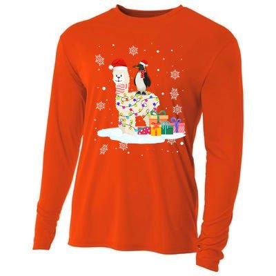 Penguins Lover Xmas Lighting Penguin Riding Llama Christmas Cool Gift Cooling Performance Long Sleeve Crew