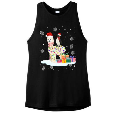 Penguins Lover Xmas Lighting Penguin Riding Llama Christmas Cool Gift Ladies PosiCharge Tri-Blend Wicking Tank